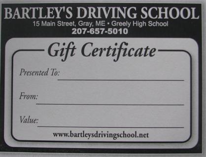 Drivers Ed. gift card
